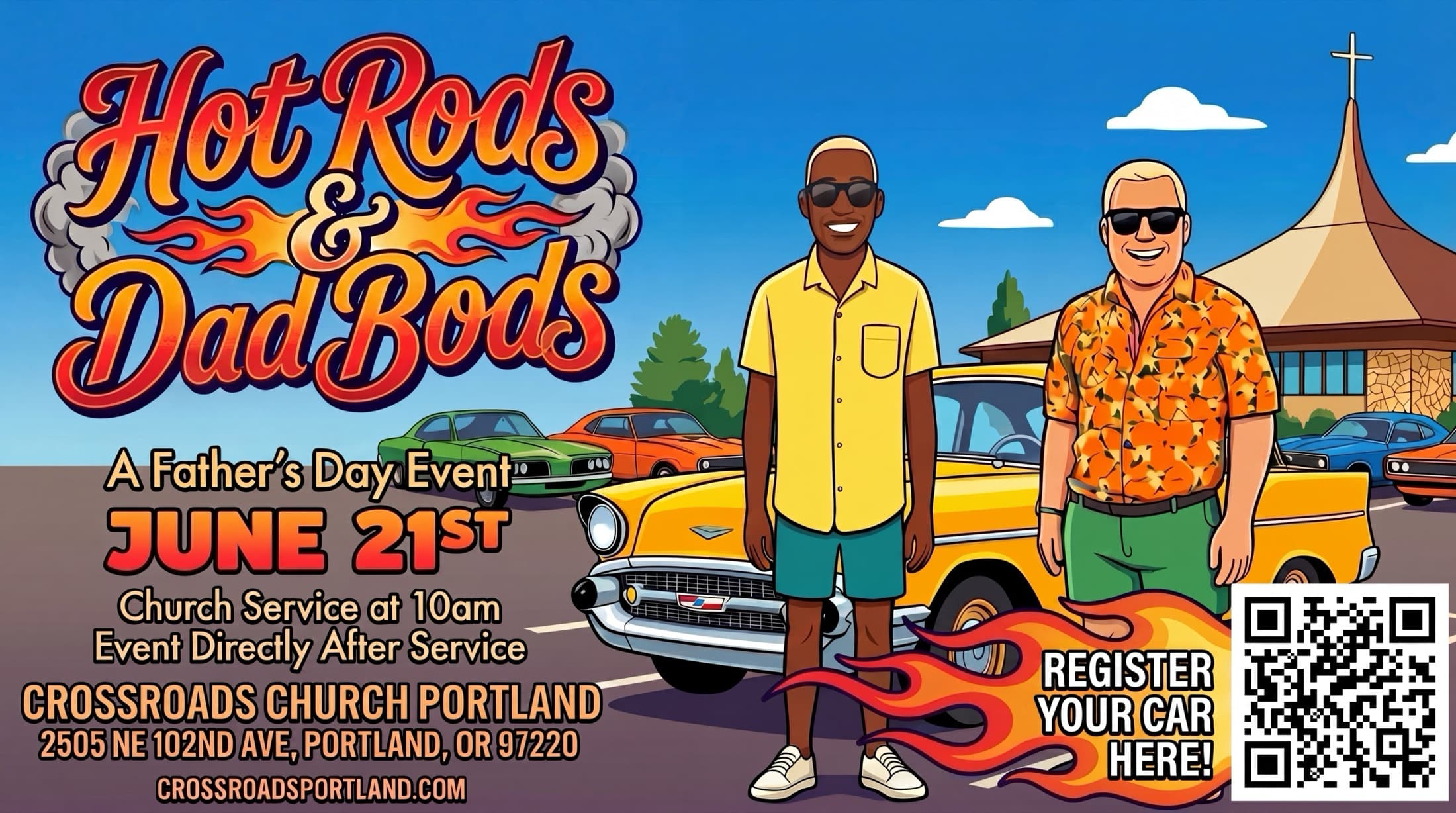 Hot Rods and Dad Bods event banner.